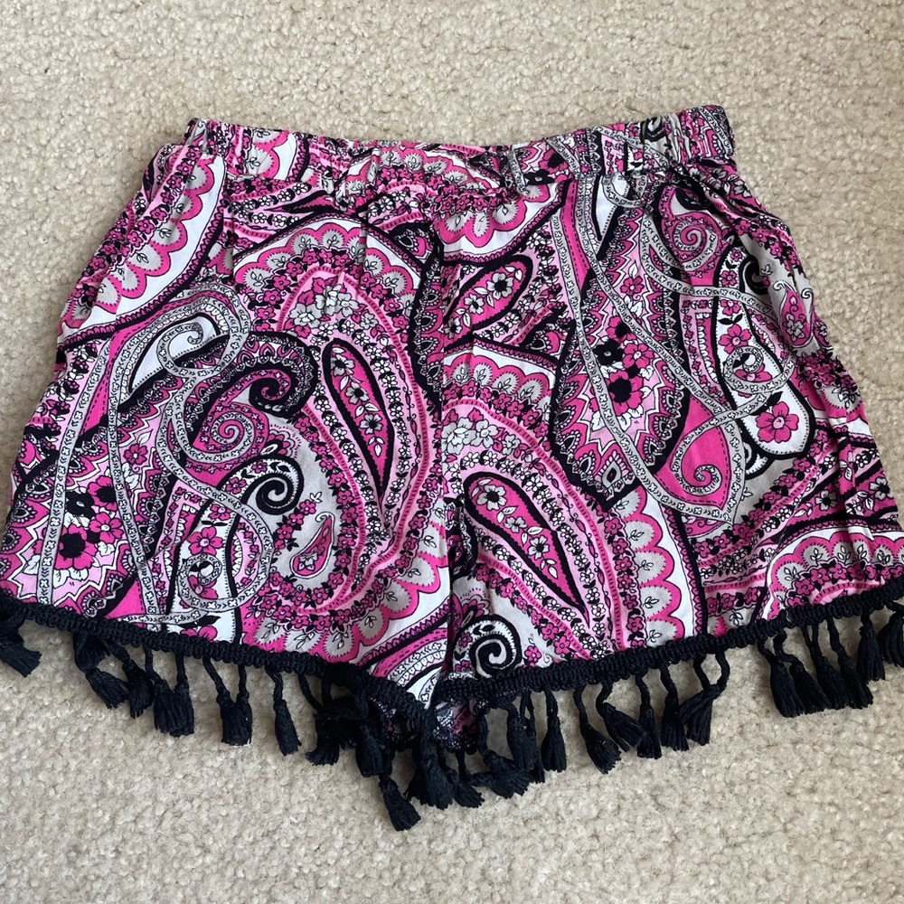 Xhilaration Pink Paisley Shorts with Fringe